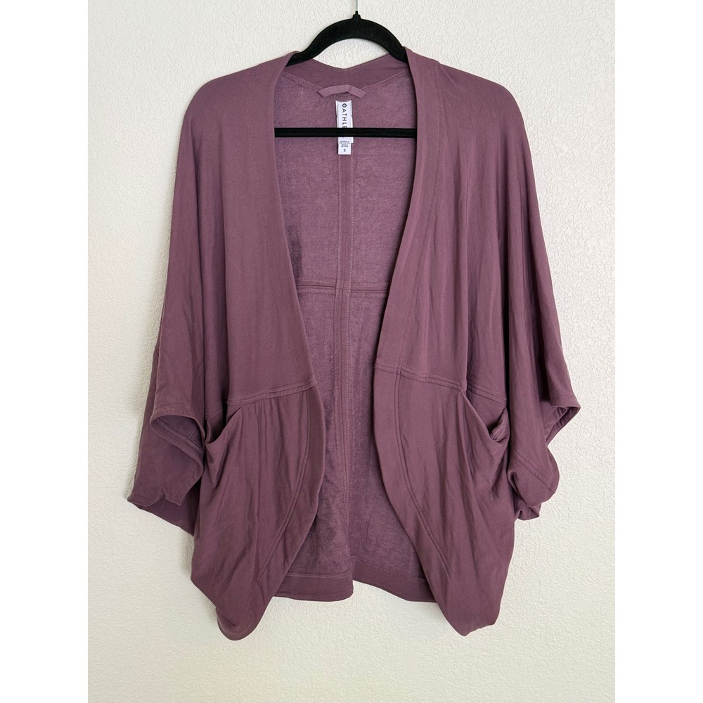 Athleta Ethereal Cocoon Wrap Cardigan Plum Purple Open Front Pockets Small